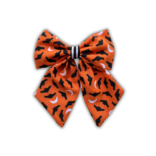 Orange and Black Bats Halloween Hair Bow