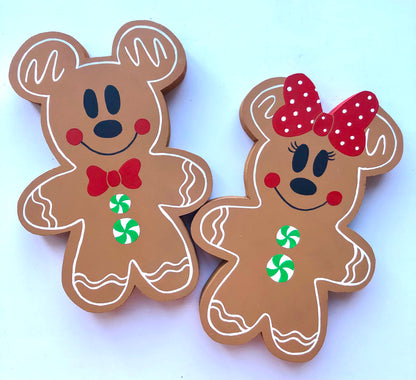 Christmas Mickey & Minnie Gingerbread Wood Decor