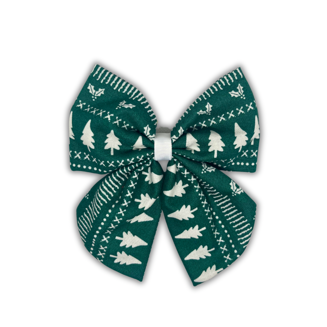 Green Fair Isle Christmas Hair Bow