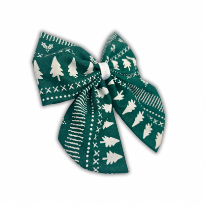 Green Fair Isle Christmas Hair Bow